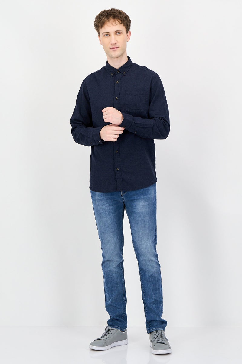 JACK & JONES Men Regular Fit Solid Long Sleeve Casual Shirt, Navy Blue - Image 3